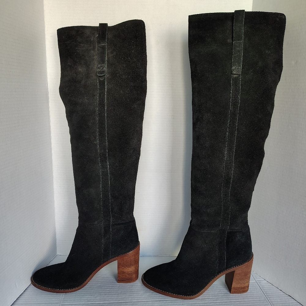 Madewell Jimi Over the Knee Suede Leather Boots Black 9.5 Stacked Heel Boots - Picture 11 of 17